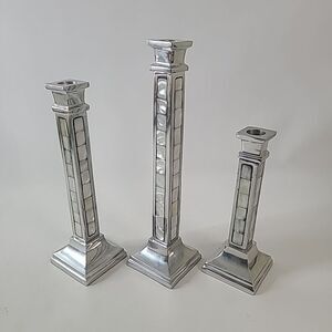 Set of 3 Towle Silversmiths Contemporary Candlesticks Mother of Pearl Inlay